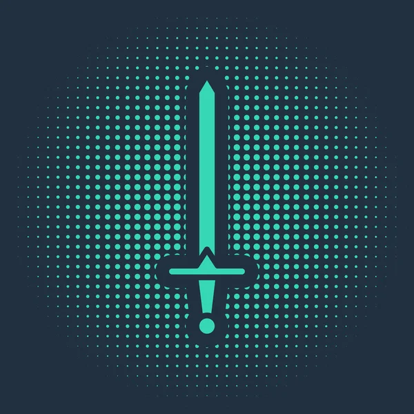 Grünes Mittelalterliches Schwert Symbol Isoliert Auf Blauem Hintergrund Mittelalterliche Waffe — Stockvektor