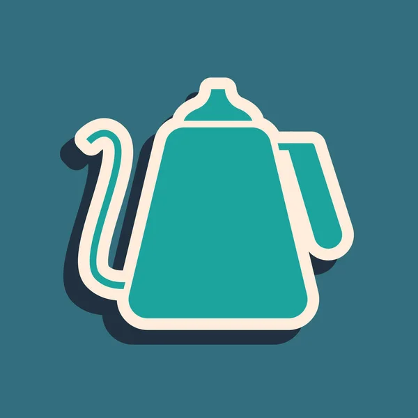 Green Kettle Handle Icon Isolated Blue Background Teapot Icon Long — Stock Vector