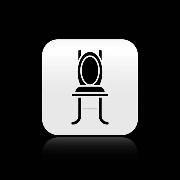 Μαύρο Εικονίδιο Καρέκλας Απομονωμένο Μαύρο Φόντο Ασημένιο Τετράγωνο Κουμπί Εικονογράφηση — Διανυσματικό Αρχείο