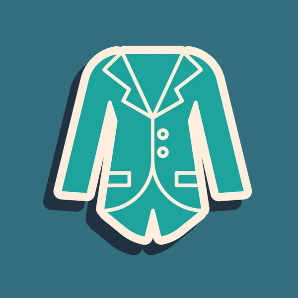 Green Blazer Jacket Icon Isolated Blue Background Long Shadow Style — 스톡 벡터