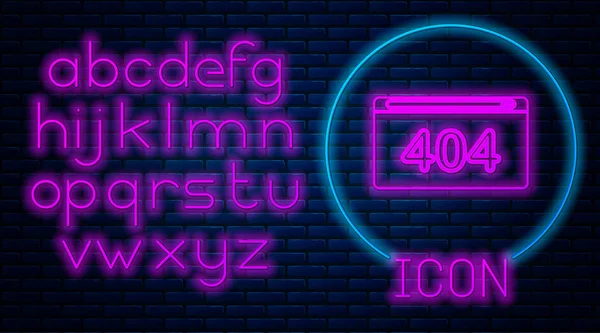 Glow Neon Page Avec Une Icône Erreur 404 Isolée Sur — Image vectorielle