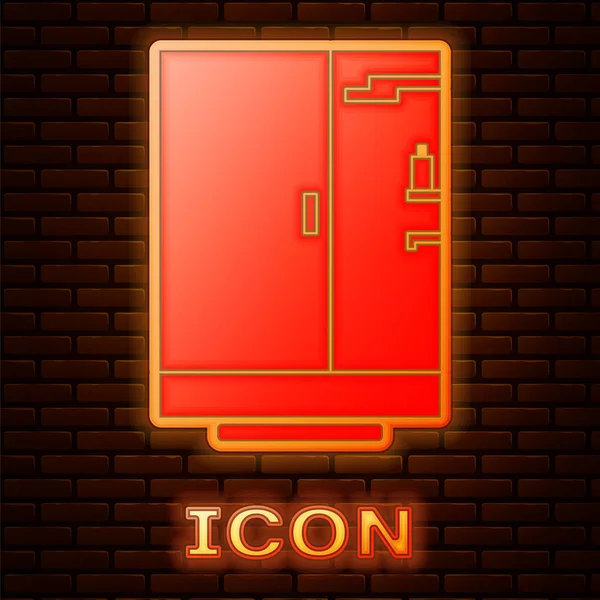 Zářící Neonový Sprchový Kout Ikona Izolované Cihlové Zdi Pozadí Vektorová — Stockový vektor