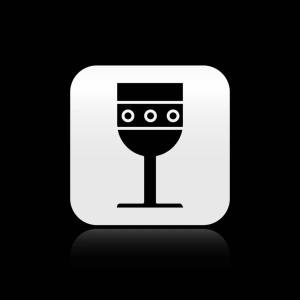 Black Medieval Goblet Icon Isolated Black Background Silver Square Button — 图库矢量图片