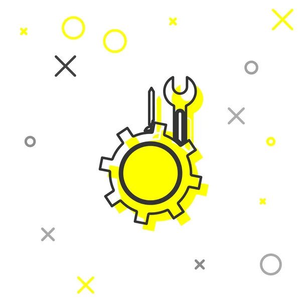 Grey Line Wrench Screwdriver Gear Icon Isolated White Background Adjusting — ストックベクタ