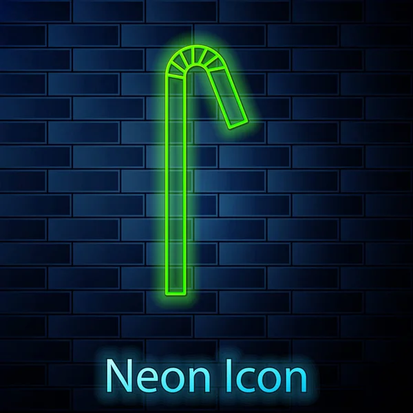 Glödande Neon Linje Dricka Plast Halm Ikon Isolerad Tegel Vägg — Stock vektor