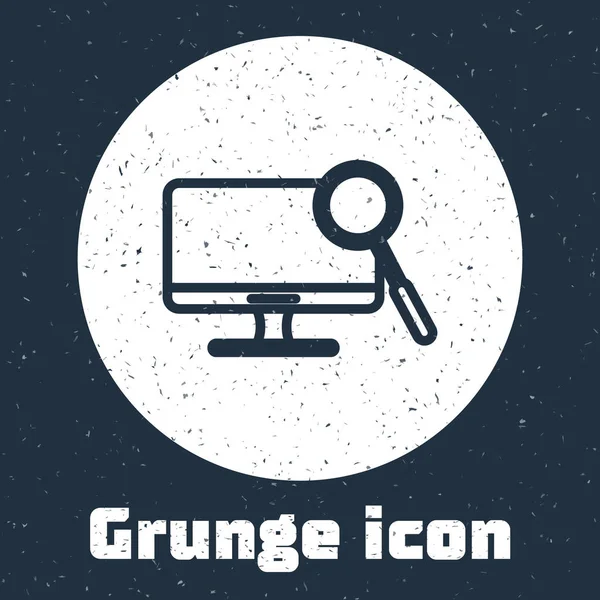 Grunge Line Computermonitor Diagnose Symbol Isoliert Auf Grauem Hintergrund Anpassung — Stockvektor
