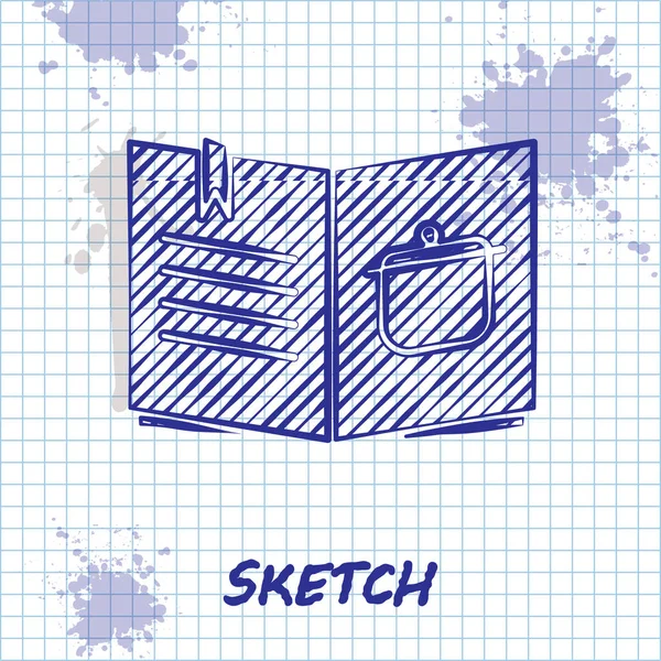 Sketch Line Ikona Cookbook Izolowana Białym Tle Ikona Książki Kucharskiej — Wektor stockowy