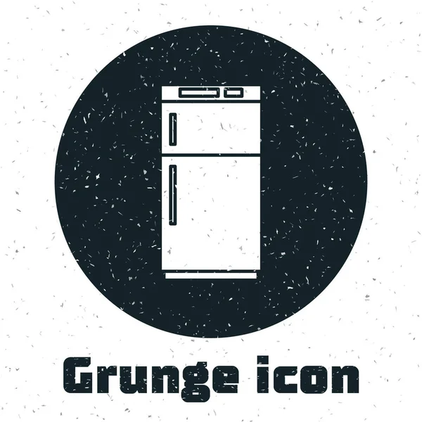 Ícone Refrigerador Grunge Isolado Fundo Branco Frigorífico Congelador Geladeira Tecnologia — Vetor de Stock