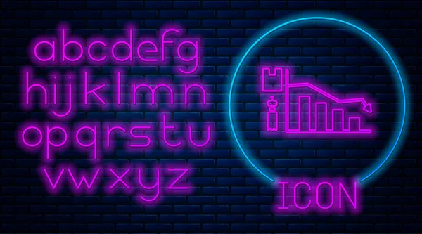 Leuchtende Neon Ökologie Infografik Symbol Isoliert Auf Backsteinwand Hintergrund Neonlicht — Stockvektor