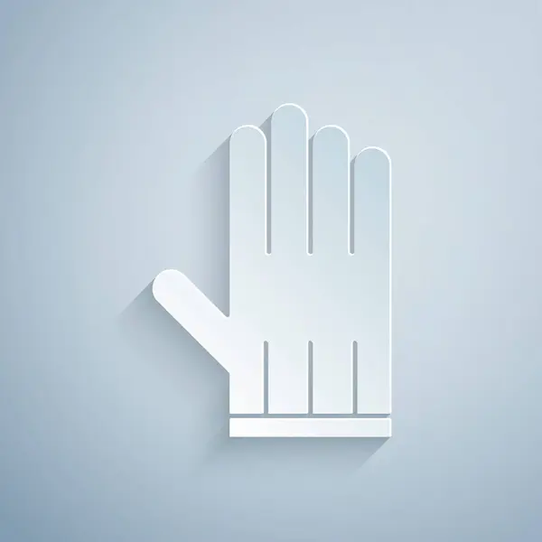 Paper Cut Leather Glove Icon Isolated Grey Background Paper Art — 스톡 벡터