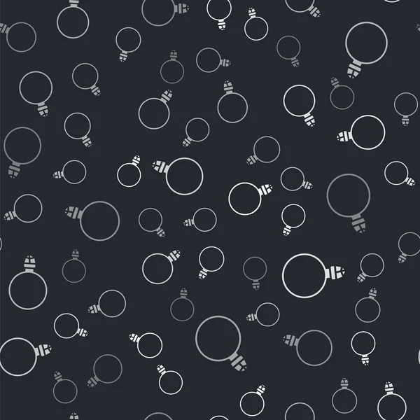 Grey Diamond Engagement Ring Icon Isolated Seamless Pattern Black Background — 图库矢量图片