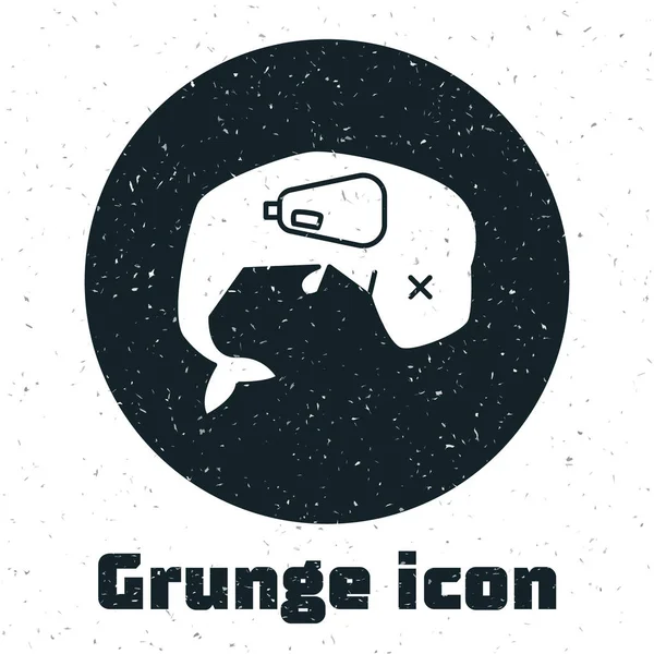 Grunge Environment Protection Concept Whale Dead Icon Isolated White Background — 스톡 벡터