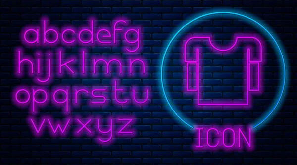 Glowing Neon Long Sleeve Shirt Icon Isolated Brick Wall Background — 스톡 벡터