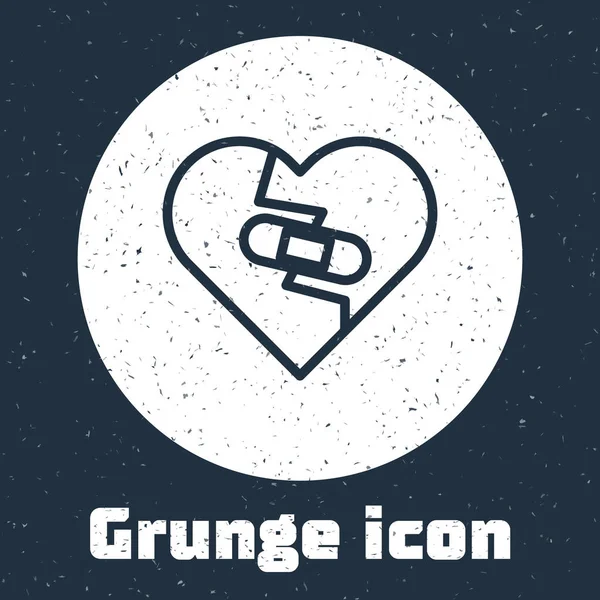 Línea Grunge Icono Corazón Roto Divorcio Curado Aislado Sobre Fondo — Archivo Imágenes Vectoriales