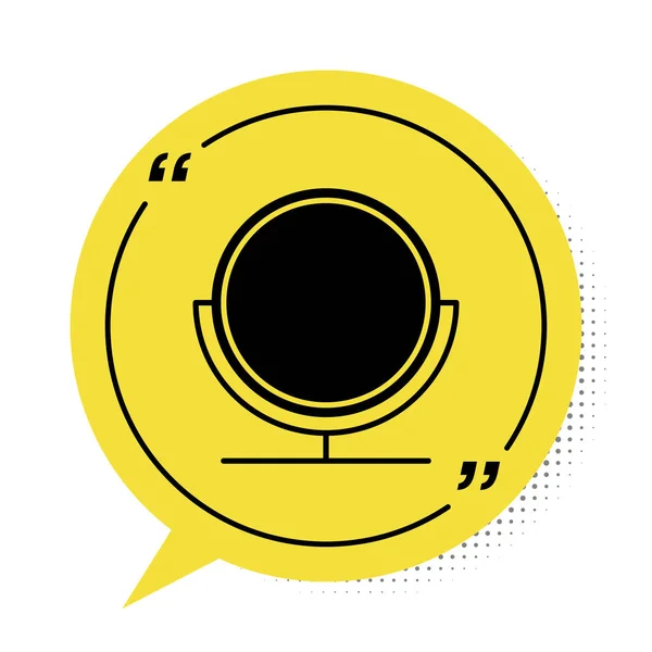 Czarny Okrągły Makijaż Lustro Ikona Izolowane Białym Tle Żółty Symbol — Wektor stockowy