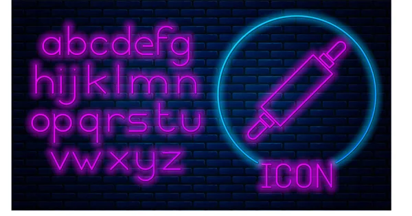 Leuchtende Neon Nudelholz Symbol Isoliert Auf Backsteinwand Hintergrund Neonlicht Alphabet — Stockvektor