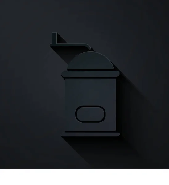 ペーパーカット黒の背景に隔離された手動コーヒーグラインダーアイコン 紙のアートスタイル ベクターイラスト — ストックベクタ