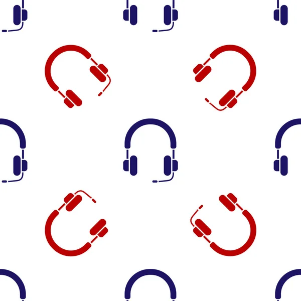 Blue Red Headphones Icon Isolated Seamless Pattern White Background Earphones — Stock vektor