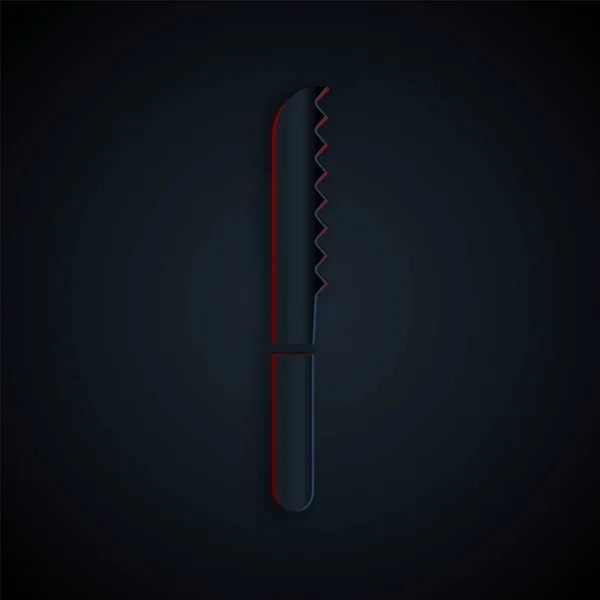 Corte Papel Icono Cuchillo Pan Aislado Sobre Fondo Negro Símbolo — Vector de stock