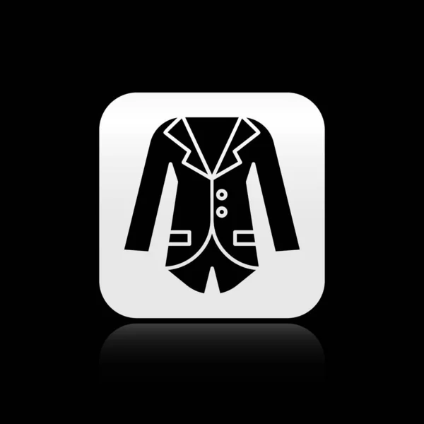 Black Blazer Jacket Icon Isolated Black Background Silver Square Button — 스톡 벡터