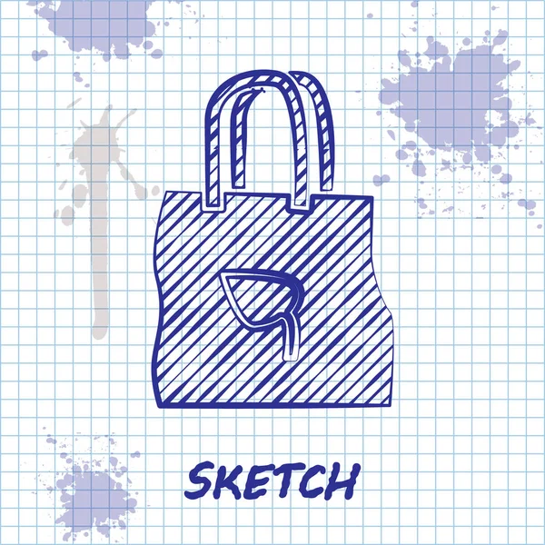 Linea Sketch Shopping Bag Carta Con Icona Riciclo Isolata Sfondo — Vettoriale Stock