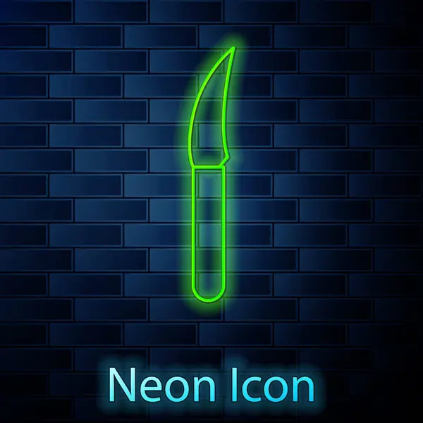 Gloeiende Neon Lijn Knife Icoon Geïsoleerd Bakstenen Muur Achtergrond Bestek — Stockvector