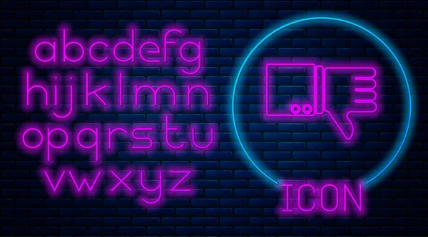 Ragyogó Neon Nem Tetszik Ikon Elszigetelt Téglafal Háttér Neonfény Ábécé — Stock Vector