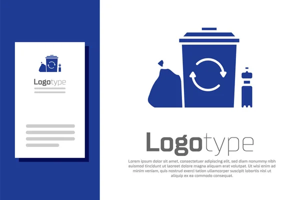 白の背景に隔離されたリサイクルシンボルアイコンとブルーのごみ箱 ゴミはアイコンになる ゴミのゴミ箱の看板 リサイクルバスケット ロゴデザインテンプレート要素 ベクターイラスト — ストックベクタ