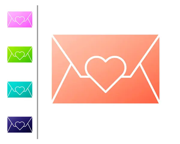 Coral Envelope Valentine Heart Icon Isolated White Background Message Love — 스톡 벡터