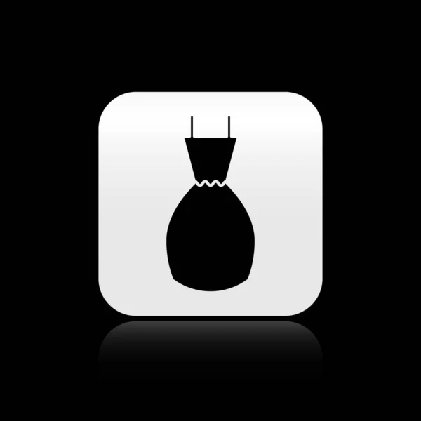 Black Woman Dress Icon Isolated Black Background Clothes Sign Silver — 스톡 벡터
