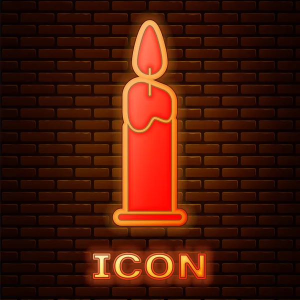 Vela Ardiente Neón Brillante Icono Del Candelero Aislado Fondo Pared — Vector de stock