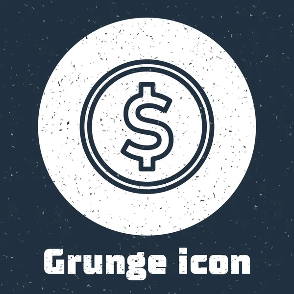 Grunge Line Moneda Dinero Con Símbolo Dólar Icono Aislado Sobre — Vector de stock