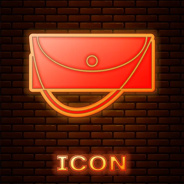 Glowing Neon Clutch Bag Icon Isolated Brick Wall Background Women — Stock Vector