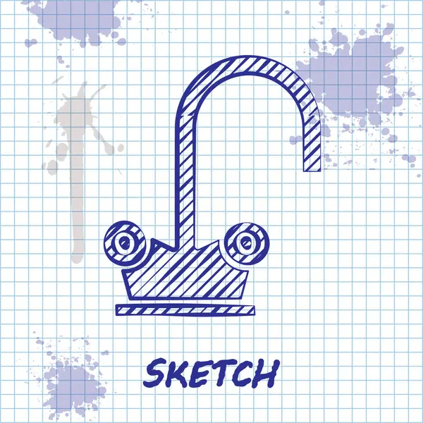 Sketch Line Ícone Torneira Água Isolado Fundo Branco Ilustração Vetorial — Vetor de Stock