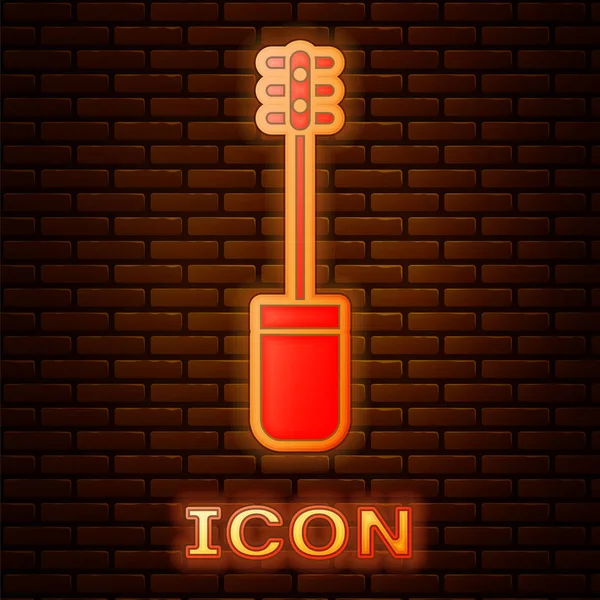Glowing Neon Mascara Brush Icon Isolated Brick Wall Background Vector — Stock vektor
