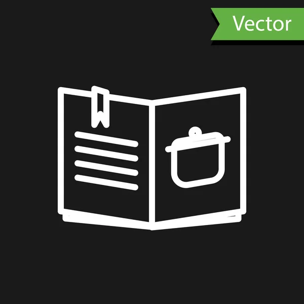 Weiße Linie Kochbuch Symbol Isoliert Auf Schwarzem Hintergrund Kochbuch Ikone — Stockvektor