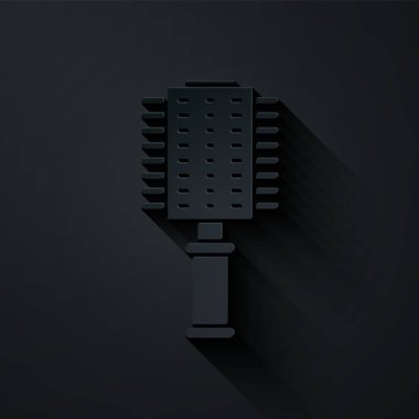 Kağıt kesiği saç fırçası simgesi siyah arkaplanda izole edilmiş. Taraklı saç işareti. Berber sembolü. Kağıt sanatı tarzı. Vektör İllüstrasyonu