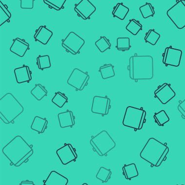 Siyah çizgili tencere ikonu yeşil arka planda izole edilmiş kusursuz desen. Haşlama ya da güveç besin sembolü. Vektör İllüstrasyonu