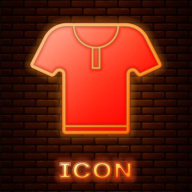 Glowing neon Body armor icon isolated on brick wall background.  Vector Illustration