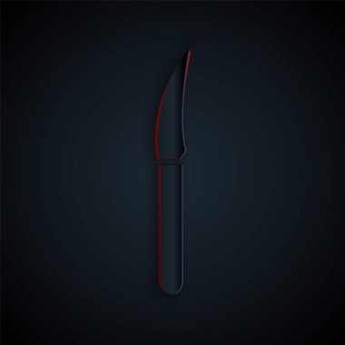 Kağıt kesiği simgesi siyah arkaplanda izole edilmiş. Çatal bıçak sembolü. Kağıt sanatı tarzı. Vektör İllüstrasyonu