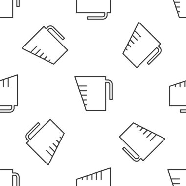 Gri çizgi ölçme kabı kuru ve sıvı yiyecek ikonunu ölçmek için beyaz zemin üzerinde izole edilmiş pürüzsüz desen. Plastik şişenin sapı var. Vektör İllüstrasyonu