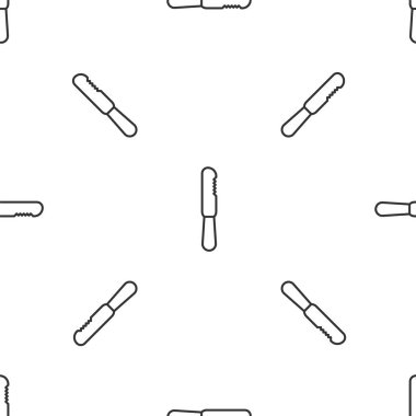 Gri çizgi tek kullanımlık plastik bıçak ikonu beyaz arka planda izole edilmiş pürüzsüz desen. Vektör İllüstrasyonu