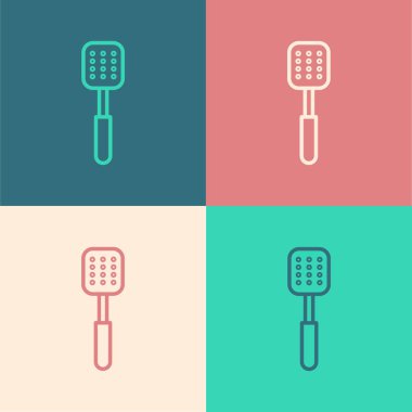 Renk çizgisi Spatula simgesi renk arkaplanında izole edildi. Mutfak spatula ikonu. Bbq spatula işareti. Barbekü ve ızgara aleti. Vektör İllüstrasyonu