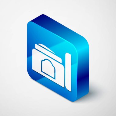 Isometric Krem ya da losyon kozmetik tüp ikonu beyaz arka planda izole edildi. Erkekler için vücut bakım ürünleri. Mavi kare düğme. Vektör İllüstrasyonu