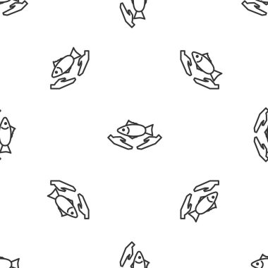 Gri çizgi Balık Bakım ikonu beyaz arka planda izole edilmiş pürüzsüz desen. Vektör İllüstrasyonu