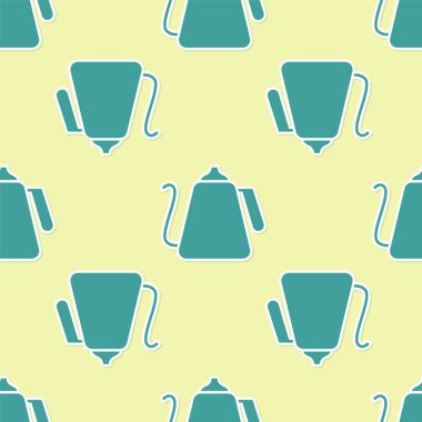 Sarı arka planda ikon izole edilmiş yeşil çaydanlık. Çaydanlık ikonu. Vektör İllüstrasyonu