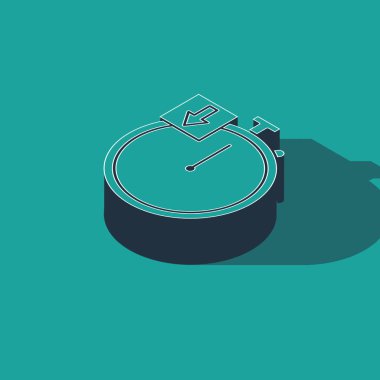 Isometric Stopwatch simgesi yeşil arkaplanda izole edildi. Zaman göstergesi. Kronometre. Vektör İllüstrasyonu