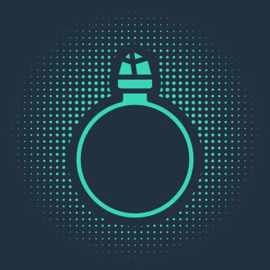 Yeşil Elmas nişan yüzüğü ikonu mavi arka planda izole edildi. Soyut çember rastgele noktalar. Vektör İllüstrasyonu