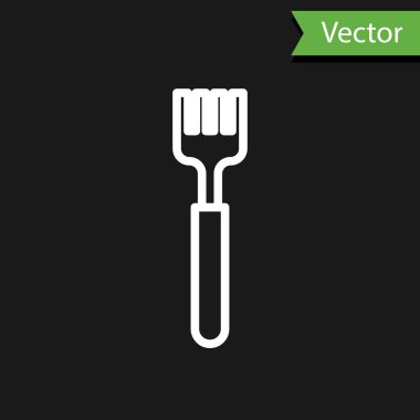 Beyaz çizgi Çatal simgesi siyah arka plan üzerinde izole. Çatal bıçak takımı sembolü. Vektör İllüstrasyonu