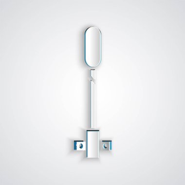 Kağıt kesiği Meşale alev simgesi gri arkaplanda izole edildi. Sembol ateşi sıcak, alev gücü, alev ve ısı. Kağıt sanatı tarzı. Vektör İllüstrasyonu